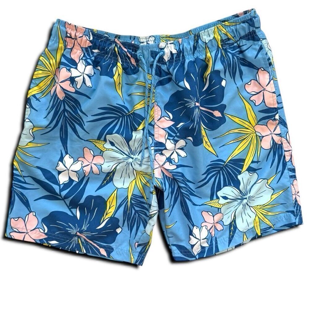 George Men’s Blue Hawaiian Lined Swim Trunks Shorts Sz L 36-38